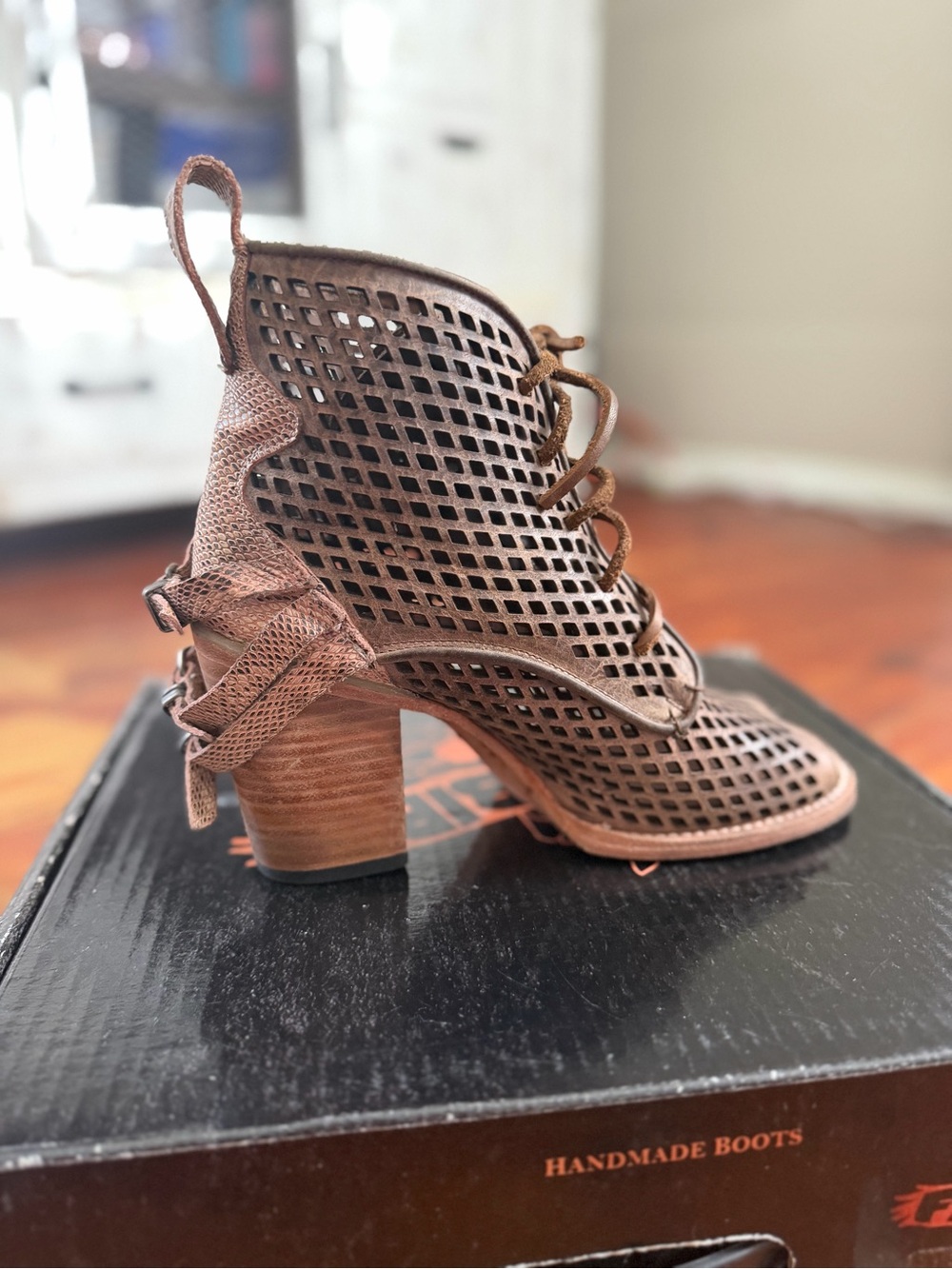 Freebird by Steven Brown Perforated Lace-Up Open-Toe Heeled Bootie - Picture 5 of 6